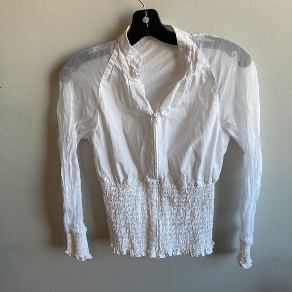 Zip up whit cotton top with ruching - Picture 3 of 5